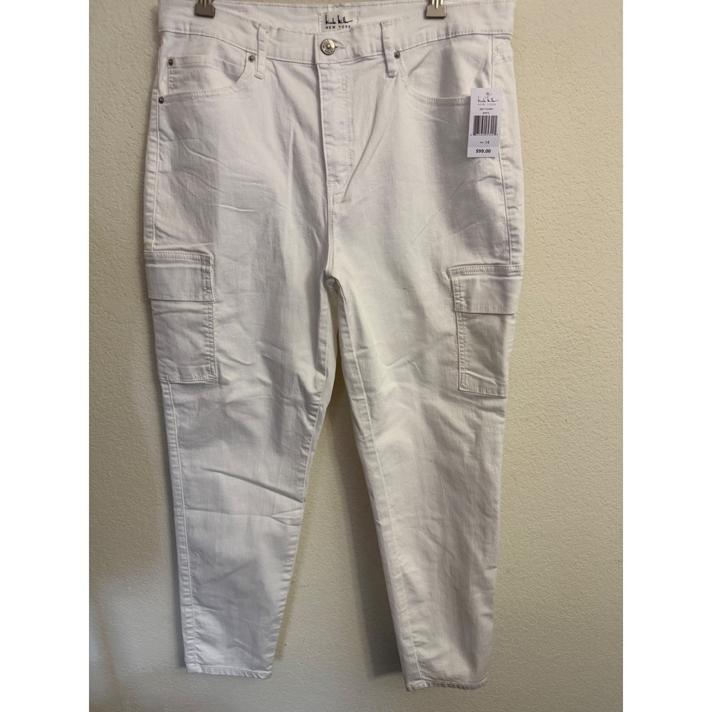 Nicole Miller New York Soho White High Rise Ankle Skinny Cargo Jeans 14 NEW